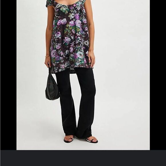 Free People wildflower mini dress floral boho pleated summer cotton linen - Picture 4 of 6